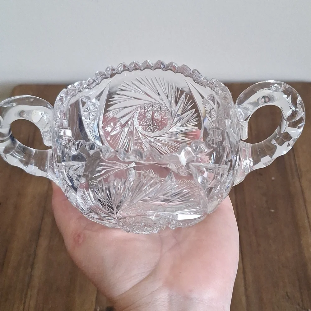 Vintage Pressed Glass Sugar Bowl – Starburst Pattern with Handles